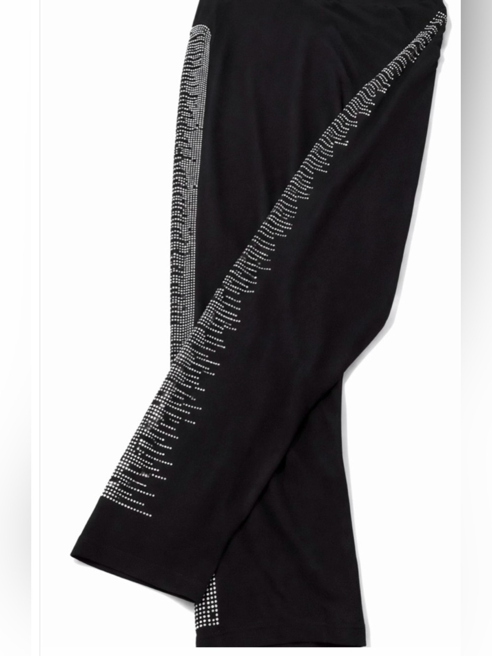 Black Straight-Leg Pants with Silver Rhinestones